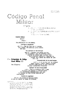 <BR>Data: 04/1970<BR>Fonte: Revista de informação legislativa, v. 7, n. 26, p. 101-421, abr./jun. 1970<BR>Conteúdo: Anteprojeto de Código Penal Militar -- Quadro<BR>Parte de: ->Revista de informação legislativa : v. 7, n. 26 (abr./jun. 1970)<BR>Ender