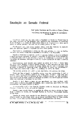 <BR>Data: 04/1977<BR>Fonte: Revista de informação legislativa, v. 14, n. 54, p. 21-22, abr./jun. 1977<BR>Parte de: ->Revista de informação legislativa : v. 14, n. 54 (abr./jun. 1977)<BR>Responsabilidade: Prof. João Baptista de Oliveira e Costa Júnior<BR>E