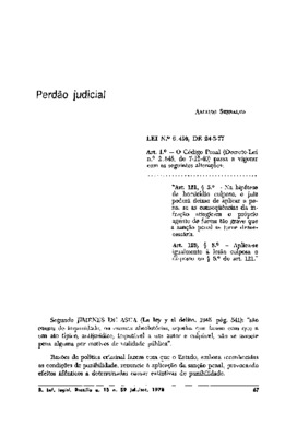 <BR>Data: 07/1978<BR>Fonte: Revista de informação legislativa, v. 15, n. 59, p. 67-68, jul./set. 1978<BR>Parte de: ->Revista de informação legislativa : v. 15, n. 59 (jul./set. 1978)<BR>Responsabilidade: Amauri Serralvo<BR>Endereço para citar este documen