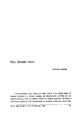 <BR>Data: 01/1982<BR>Fonte: Revista de informação legislativa, v. 19, n. 73, p. 41-44, jan./mar. 1982<BR>Parte de: ->Revista de informação legislativa : v. 19, n. 73 (jan./mar. 1982)<BR>Responsabilidade: Paulino Jacques<BR>Endereço para citar este documen