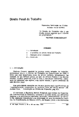 <BR>Data: 10/1983<BR>Fonte: Revista de direito penal e criminolgia, n. 34, p. 93-101, jul./dez. 1982 | Revista de informação legislativa, v. 20, n. 80, p. 147-156, out./dez. 1983 | Boletim legislativo adcoas, n. 30, p. 1026-1030, out. 1991 | Revista de di