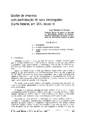 <BR>Data: 04/1984<BR>Fonte: Revista de informação legislativa, v. 21, n. 82, p. 187-194, abr./jun. 1984<BR>Parte de: ->Revista de informação legislativa : v. 21, n. 82 (abr./jun. 1984)<BR>Responsabilidade: José Martins Catharino<BR>Endereço para citar est