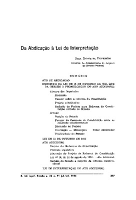 <BR>Data: 07/1986<BR>Fonte: Revista de informação legislativa, v. 23, n. 91, p. 217-316, jul./set. 1986<BR>Parte de: ->Revista de informação legislativa : v. 23, n. 91 (jul./set. 1986)<BR>Responsabilidade: Sara Ramos de Figueirêdo<BR>Endereço para citar e