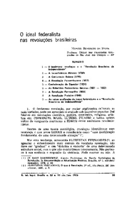 <BR>Data: 04/1986<BR>Fonte: Revista de Informação Legislativa, v. 23, n. 90, p. 35-52, abr./jun. 1986<BR>Conteúdo: O fenômeno revolução e a -Revolução Brasileira da Independência- -- A Inconfidência Mineira (1789) -- A Conjuração Baiana (1798) -- A Revolu