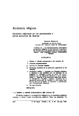 <BR>Data: 04/1987<BR>Fonte: Revista de informação legislativa, v. 24, n. 94, p. 296-344, abr./jun. 1987<BR>Conteúdo: Objeto y método interpretativo del artículo 54 -- Normas supranacionales -- Normas de Derecho español -- Evolución histórica de la asisten