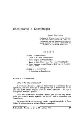 <BR>Data: 07/1988<BR>Fonte: Revista de informação legislativa, v. 25, n. 99, p. 57-68, jul./set. 1988<BR>Conteúdo: Parte 1: Constituinte -- Parte 2: Constituição<BR>Parte de: ->Revista de informação legislativa : v. 25, n. 99 (jul./set. 1988)<BR>Responsab