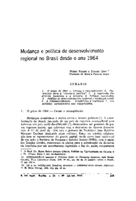 <BR>Data: 07/1988<BR>Fonte: Revista de Informação Legislativa, v. 25, n. 99, p. 285-310, jul./set. 1988<BR>Conteúdo: O golpe de 1964: causas e consequências -- Caminhos para a -abertura política- -- A supressão dos direitos humanos e a censura -- Política