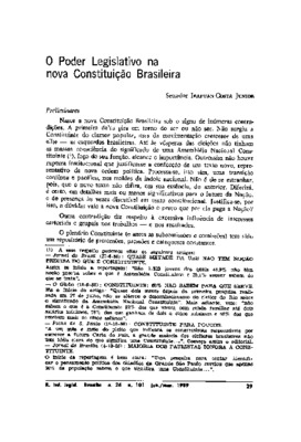 <BR>Data: 01/1989<BR>Fonte: Revista de Informação Legislativa, v. 26, n. 101, p. 29-32, jan./mar. 1989<BR>Conteúdo: Preliminares -- O Poder Legislativo: agora e depois -- Conclusão<BR>Parte de: -www2.senado.leg.br/bdsf/item/id/496833->Revista d