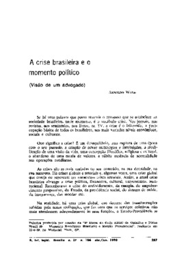 <BR>Data: 04/1990<BR>Fonte: Revista de Informação Legislativa, v. 27, n. 106, p. 287-294, abr./jun. 1990<BR>Parte de: ->Revista de informação legislativa : v. 27, n. 106 (abr./jun. 1990)<BR>Responsabilidade: Arnoldo Wald<BR>Endereço para citar este docume