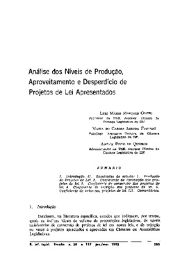 <BR>Data: 01/1993<BR>Fonte: Revista de Informação Legislativa, v. 30, n. 117, p. 283-292, jan./mar. 1993<BR>Conteúdo: Introdução -- Resultados do estudo -- Coeficiente de aprovação dos projetos de lei -- Coeficiente de conversão dos projetos em lei -- Coe