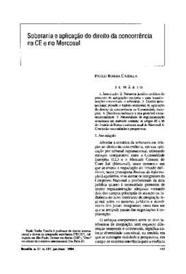 <BR>Data: 01/1994<BR>Fonte: Revista de informação legislativa, v. 31, n. 121, p. 117-143, jan./mar. 1994<BR>Conteúdo: Introdução -- Natureza jurídico-política do processo de integração europeia e suas transformações conceituais: a soberania -- Direito int