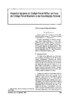 <BR>Data: 01/1994<BR>Fonte: Revista de informação legislativa, v. 31, n. 121, p. 289-297, jan./mar. 1994 | Revista do Ministério Público Militar, v. 13, n. 16, p. 9-27 1994<BR>Conteúdo: Aspectos gerais -- As penas acessórias -- Individualização da pena --