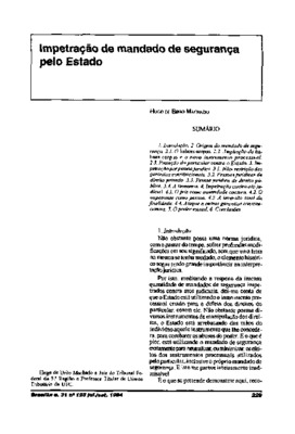 <BR>Data: 07/1994<BR>Fonte: Revista de informação legislativa, v. 31, n. 123, p. 229-235, jul./set. 1994 | Revista de processo, v. 20, n. 78, p. 19-26, abr./jun. 1995 | Revista da Faculdade de Direito / Universidade Federal do Ceará, v. 33, n. 1, p. 95-10