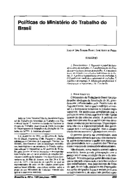 <BR>Data: 01/1995<BR>Fonte: Revista de informação legislativa, v. 32, n. 125, p. 235-240, jan./mar. 1995<BR>Conteúdo: Breve histórico -- Repensar o papel do Estado na área do trabalho -- A modernização do Estado e as relações coletivas de trabalho -- A mo