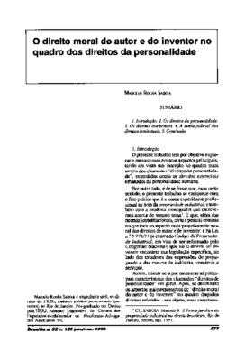 <BR>Data: 01/1995<BR>Fonte: Revista de informação legislativa, v. 32, n. 125, p. 277-281, jan./mar. 1995<BR>Conteúdo: Introdução -- Os direitos da personalidade -- Os direitos intelectuais -- A tutela judicial dos direitos intelectuais -- Conclusão<BR>Par