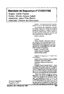 <BR>Data: 01/1995<BR>Fonte: Revista de informação legislativa, v. 32, n. 125, p. 285-291, jan./mar. 1995<BR>Parte de: ->Revista de informação legislativa : v. 32, n. 125 (jan./mar. 1995)<BR>Responsabilidade: Octavio Gallotti e Jabes Pinto Rabelo<BR>Endere