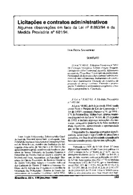 <BR>Data: 01/1995<BR>Fonte: Revista de informação legislativa, v. 32, n. 125, p. 103-104, jan./mar. 1995 | Arquivos do Ministério da Justiça, v. 48, n. 185, p. 155-174, jan./jun. 1995 | Revista forense, v. 91, n. 330, p. 495-505, abr./jun. 1995 | Boletim 