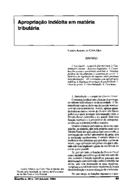 <BR>Data: 07/1995<BR>Fonte: Revista de informação legislativa, v. 32, n. 127, p. 63-72, jul./set. 1995<BR>Conteúdo: Introdução : o papel do direito penal -- Contribuições sociais : histórico legislativo -- Contribuições sociais e apropriação indébita -- N