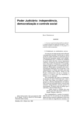 <BR>Data: 01/1996<BR>Fonte: Revista de informação legislativa, v. 33, n. 129, p. 169-178, jan./mar. 1996<BR>Conteúdo: A preservação da independência judicial -- A democratização do Judiciário brasileiro -- Participação popular no Judiciário -- Os grupos e