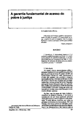 <BR>Data: 10/1995<BR>Fonte: Revista de informação legislativa, v. 32, n. 128, p. 127-137, out./dez. 1995<BR>Conteúdo: Introdução -- Indicadores históricos -- A assistência judiciária gratuita no Brasil -- A constitucionalização da assistência judiciária -