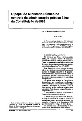 <BR>Data: 10/1995<BR>Fonte: Revista de informação legislativa, v. 32, n. 128, p. 231-235, out./dez. 1995<BR>Conteúdo: Considerações preliminares -- O Ministério Público na história do direito constitucional brasileiro -- O Ministério Público na Constituiç