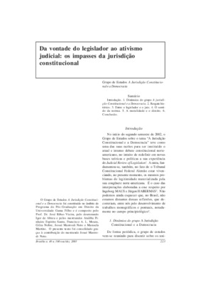 <BR>Data: 10/2003<BR>Fonte: Revista de informação legislativa, v. 40, n. 160, p. 223-243, out./dez. 2003<BR>Parte de: ->Revista de informação legislativa : v. 40, n. 160 (out./dez. 2003)<BR>Endereço para citar este documento: -www2.senado.leg.b