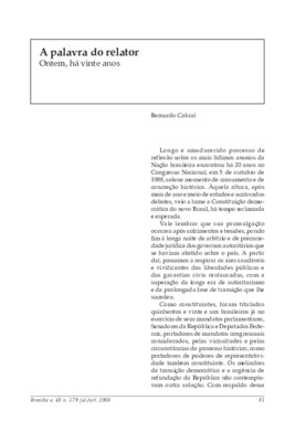 <BR>Data: 07/2008<BR>Fonte: Revista de informação legislativa, v. 45, n. 179, p. 81-88, jul./set. 2008<BR>Parte de: ->Revista de informação legislativa : v. 45, n. 179 (jul./set. 2008)<BR>Responsabilidade: Bernardo Cabral<BR>Endereço para citar este docum