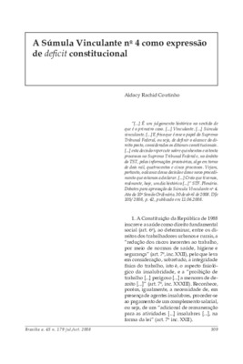 <BR>Data: 07/2008<BR>Fonte: Revista de informação legislativa, v. 45, n. 179, p. 309-316, jul./set. 2008<BR>Parte de: ->Revista de informação legislativa : v. 45, n. 179 (jul./set. 2008)<BR>Responsabilidade: Aldacy Rachid Coutinho<BR>Endereço para citar e