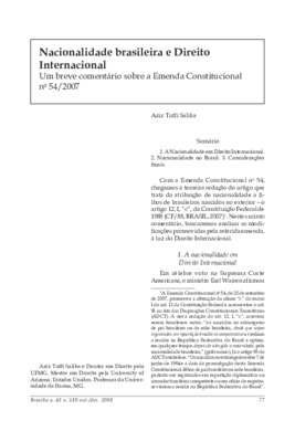 <BR>Data: 10/2008<BR>Fonte: Revista de informação legislativa, v. 45, n. 180, p. 77-82, out./dez. 2008<BR>Parte de: ->Revista de informação legislativa : v. 45, n. 180 (out./dez. 2008)<BR>Responsabilidade: Aziz Tuffi Saliba<BR>Endereço para citar este doc