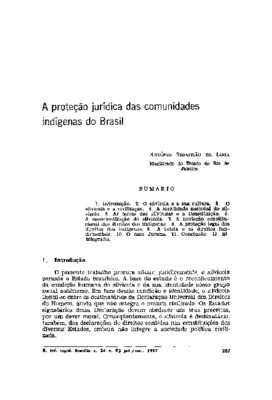 <BR>Data: 01/1987<BR>Fonte: Revista de informação legislativa, v. 24, n. 93, p. 267-282, jan./mar. 1987<BR>Conteúdo: O silvícola e a sua cutura -- O silvícola e a civilização -- A identidade nacional do silvícola -- As terras dos silvícolas e a Constituiç