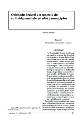 <BR>Data: 07/2010<BR>Fonte: Revista de informação legislativa, v. 47, n. 187, p. 173-180, jul./set. 2010<BR>Parte de: ->Revista de informação legislativa : v. 47, n. 187 (jul./set. 2010)<BR>Responsabilidade: Marcos Mendes<BR>Endereço para citar este docum