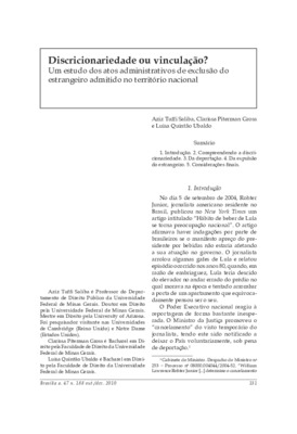 <BR>Data: 10/2010<BR>Fonte: Revista de informação legislativa, v. 47, n. 188, p. 131-142, out./dez. 2010<BR>Parte de: ->Revista de informação legislativa : v. 47, n. 188 (out./dez. 2010)<BR>Responsabilidade: Aziz Tuffi Saliba, Clarissa Piterman Gross e Lu