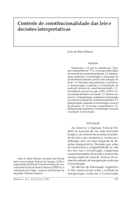 <BR>Data: 07/2011<BR>Fonte: Revista de informação legislativa, v. 48, n. 191, p. 265-289, jul./set. 2011.<BR>Parte de: ->Revista de informação legislativa : v. 48, n. 191 (jul./set. 2011)<BR>Responsabilidade: Julio de Melo Ribeiro<BR>Endereço para citar e