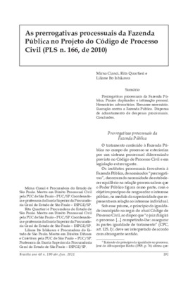 <BR>Data: 04/2011<BR>Fonte: Revista de informação legislativa, v. 48, n. 190 t.2, p. 191-201, abr./jun. 2011.<BR>Parte de: ->Revista de informação legislativa : v. 48, n. 190 (abr./jun. 2011)<BR>Responsabilidade: Mirna Cianci, Rita Quartieri, Liliane Ito 