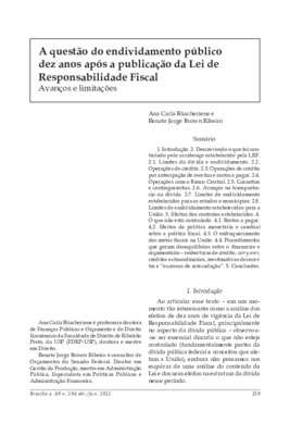 <BR>Data: 04/2012<BR>Fonte: Revista de informação legislativa, v. 49, n. 194, p. 159-172, abr./jun. 2012.<BR>Parte de: ->Revista de informação legislativa : v. 49, n. 194 (abr./jun. 2012)<BR>Responsabilidade: Ana Carla Bliacheriene, Renato Jorge Brown Rib