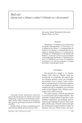 <BR>Data: 07/2012<BR>Fonte: Revista de informação legislativa, v. 49, n. 195, p. 291-315, jul./set. 2012.<BR>Conteúdo: A semântica do contrato social no Estado contemporâneo -- A ascensão da Economia -- A crise da economia e a função do direito.<BR>Parte 