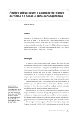 <BR>Data: 01/2013<BR>Fonte: Revista de informação legislativa, v. 50, n. 197, p. 29-50, jan./mar. 2013.<BR>Conteúdo: Efeitos da posse injusta: a questão da usucapião -- O caráter incontestado da posse -- A relação entre vícios objetivos e subjetivos.<BR>P