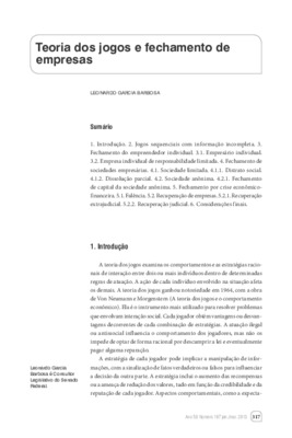 <BR>Data: 01/2013<BR>Fonte: Revista de informação legislativa, v. 50, n. 197, p. 317-329, jan./mar. 2013.<BR>Conteúdo: Fechamento do empreendedor individual -- Empresário individual -- Empresa individual de responsabilidade limitada -- Fechamento de socie