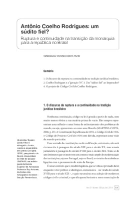 <BR>Data: 2014<BR>Fonte: Revista de Informação Legislativa, v. 51, n. 203, p. 53-61, jul./set. 2014.<BR>Conteúdo: O projeto de Código Civil de Coelho Rodrigues.<BR>Responsabilidade: Venceslau Tavares Costa Filho<BR>Endereço para citar este documento: 