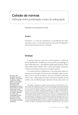 <BR>Data: 2014<BR>Fonte: Revista de Informação Legislativa, v. 51, n. 203, p. 165-183, jul./set. 2014.<BR>Conteúdo: A teoria do sopesamento (ou ponderação) de Alexy: exposição e crítica -- A teoria da separação entre juízos de adequação e juízos de justif