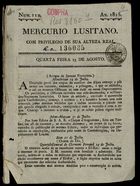 Mercurio lusitano / [red. Teodoro José Biancardi]. - Nº 1 (1 Set. 1812) - nº 168 (22 Dez. 1815). - Lisboa : na Impressão Regia, 1812-1815. - 20 cm