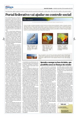 <BR>Data: 26/11/2013<BR>Fonte: Jornal do Senado, v. 11, n. 454, 26 nov. 2013. Especial Cidadania<BR>Conteúdo: Aprenda a navegar na base de dados, que possibilita acesso às finanças dos estados<BR>Endereço para citar este documento: -www2.senado