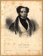 BENARD, fl. ca 1834<br/>Don Pedro, duc de Bragance / L. de Bénard, rue de lAbbaye, n.º 4. - A Paris : chez Aubert, [1834] ([Paris] Passage du Caire : : Imprimerie dAuffray). - 1 gravura : litografia, p&b ; 17,5x19,5 cm (imagem sem letra)