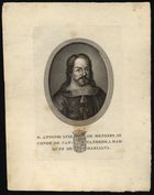 D. Antonio Luiz de Menezes, III Conde de Cantanhede, I. Marquez de Marialva. - [Lisboa : Philopatrica, entre 1806 e 1817] ([Lisboa: : Na Officina de Simão Thaddeo Ferreira]). - 1 gravura : buril e ponteado, p&b ; 16,7x11,1 cm (matriz)