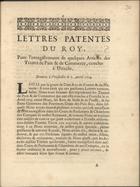 FRANCA. Rei, 1643-1715 (Luís XIV)<br/>Lettres patentes du Roy, pour lªenregistrement de quelques articles des traitez de paix & de commerce, conclus à Utrecht. Données à Versailles le 7. Avril 1714. - A Paris : chez la veuve François Muguet & Hubert Muguet, 1714. - 8 p. ; 4º (19 cm)