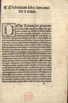 PORTUGAL.. Lei, decretos, etc.<br/>Ordenaçam sobre hos cavalos e armas. - [Lisboa] : impressas aa custa de Luis Rodriguez, [depois de 7 de Agosto de 1549]. - [4] f. ; 2º (28 cm)