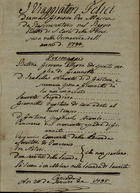 LIVIGNI, Filippo, fl. 1773-86<br/>I viaggiatori felici : drama giocosso per musica : da rappresentarsi nel Reggio Theatro di S. Carlo della Principessa nella Primavera dellªanno di 1794 / [Filippo Livigni] 1795 Jan. 24. - [1], 35 f., enc. ; 21 cm