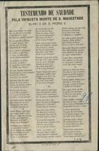 C. E. M.<br/>Testumunho de saudade pela infausta morte de S. M. o Senhor D. Pedro V : versos / Per C. E. M.. - Lisboa : Typ. Rua da Vinha, 1861. - 1 p. ; fol.