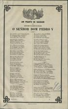 Um pranto de saudade pelo fallecimento do monarcha... Dom Pedro V : poesia. - Lisboa : Imp. Nacional, 1861. - 1 p. ; fol.