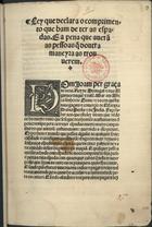 PORTUGAL.. Leis, decretos, etc.<br/>Ley que declara o comprimento que ham de ter as espadas e a pena que auerã as pessoas q[ue] doutra maneyra as trouuerem. - Lixboa : em casa de Germão Galharde, 12 Março 1539. - [2] f. : il. ; 2º (30 cm)